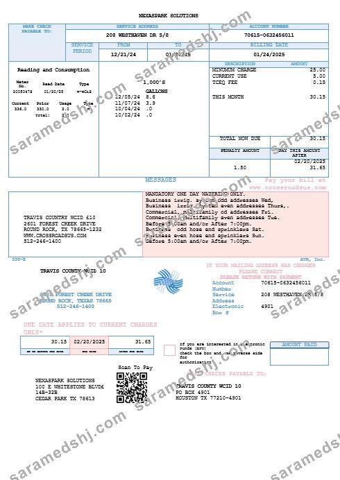 USA Texas Dasor Management and Investment business utility bill template in Word nd PDF formats